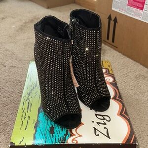 Black Studded Peep Toe Ankle Boots